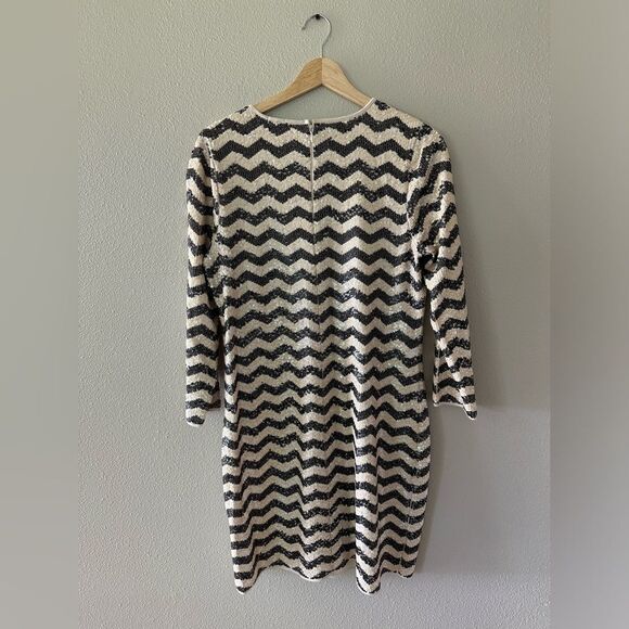 J Crew Full Sequin Chevron 3/4 Sleeve Mini Dress Size M - Picture 5 of 8
